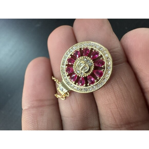 Christian Dior Stamped CD Authentic Magenta Crystals Medallion Necklace Chai - Picture 13 of 16